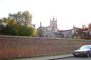 The Chapel and buildings of Winchester College viewed from the gates of Wolvesey Castle.
